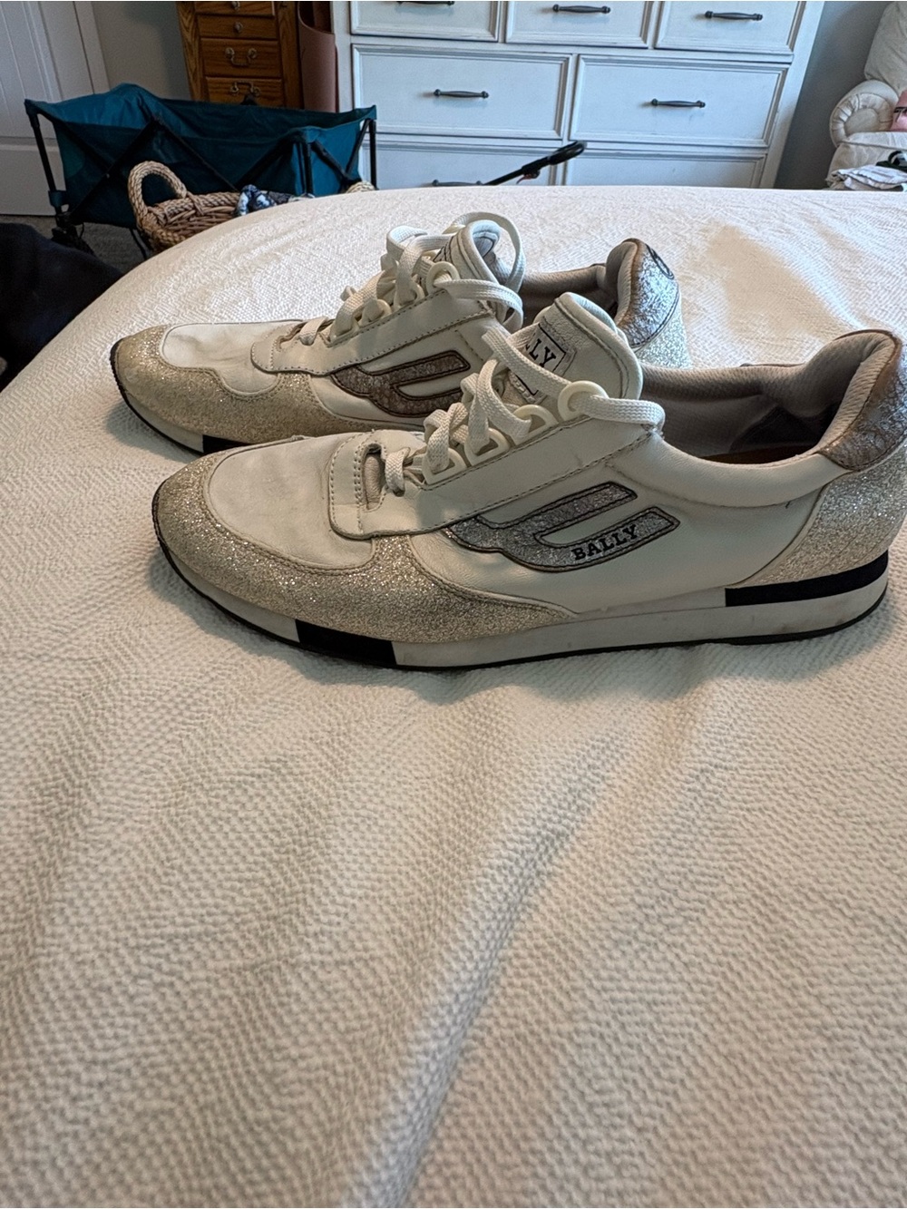 Bally Women's White & Silver Glitter Low-Top Trainers